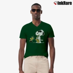 Men’s Saxophone Snoopy Woodstock Jazz Peanuts Cool V-Neck Tee in forest green | Sharp, Breathable, Everyday Staple