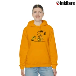 Women’s Saxophone Snoopy Woodstock Peanuts Jazz Cozy Hoodie in orange | Warm, Structured, Stylish