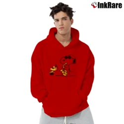 Men’s Saxophone Snoopy Woodstock Peanuts Jazz Pullover Hoodie in red | Cozy, Durable, Modern Fit