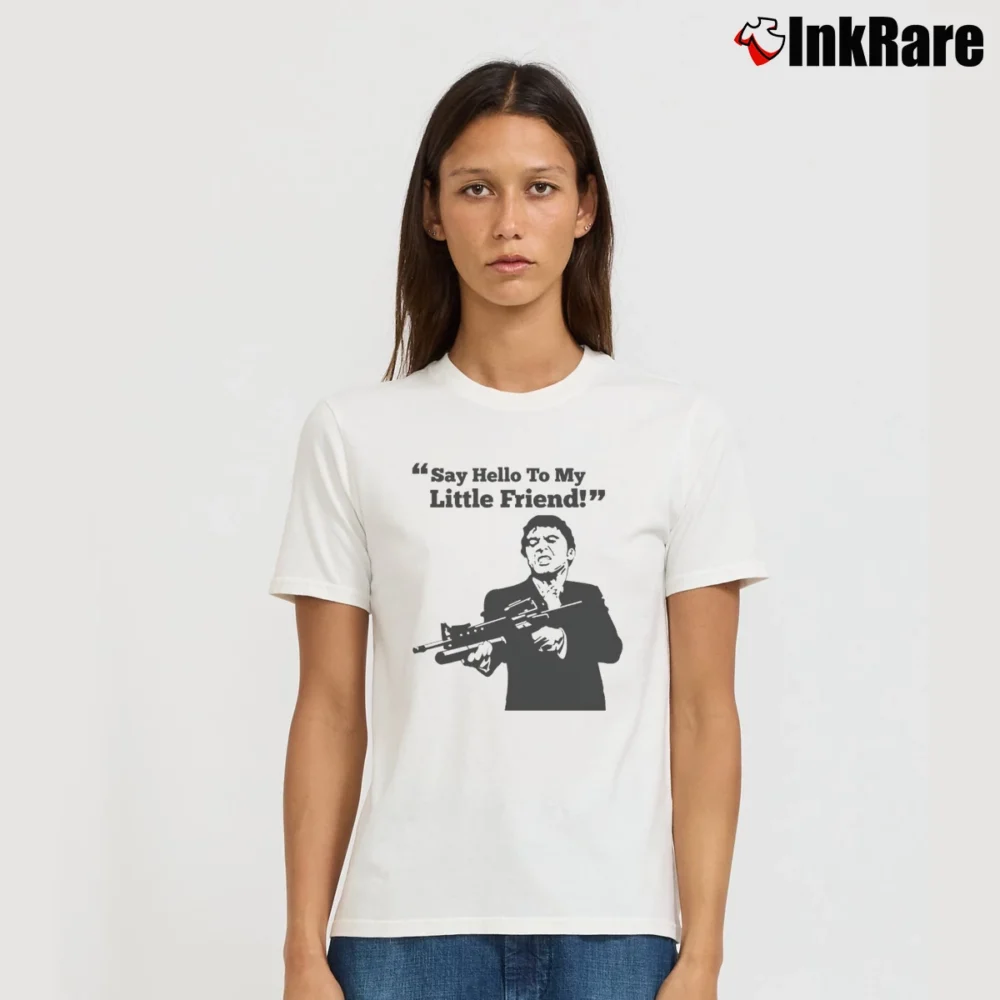 Women’s Say Hello To My Little Friend Scarface T-Shirt in white | Soft, Flattering Fit