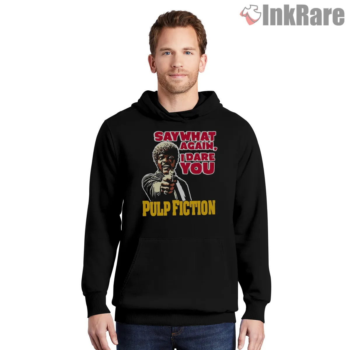 Say What Again I Dare You Poster Shirt on black hoodie for men graphic tee