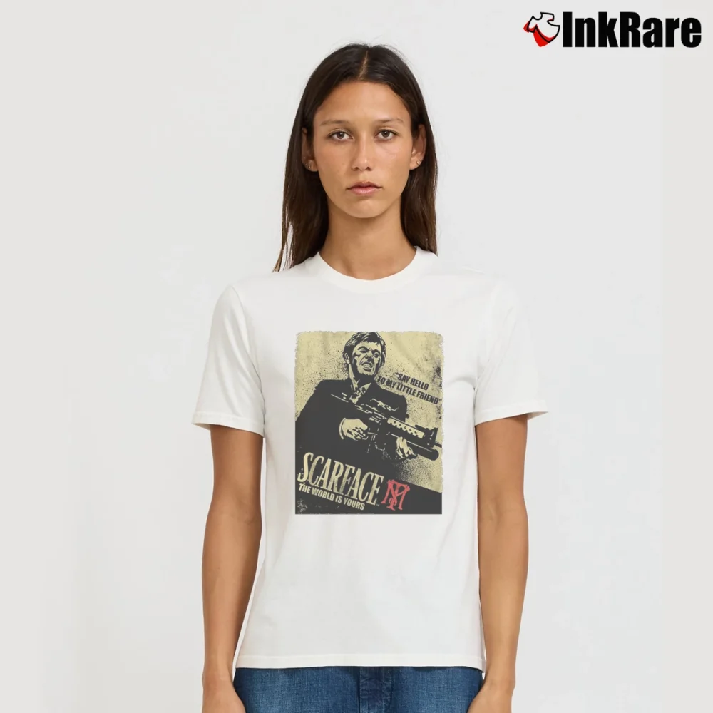 Women’s Scarface Say Hello Tony Montana Signature T-Shirt in white | Soft, Flattering Fit