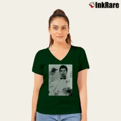 Women’s Scarface Tony Montana V-Neck Tee in forest green | Chic Neckline, Soft Texture