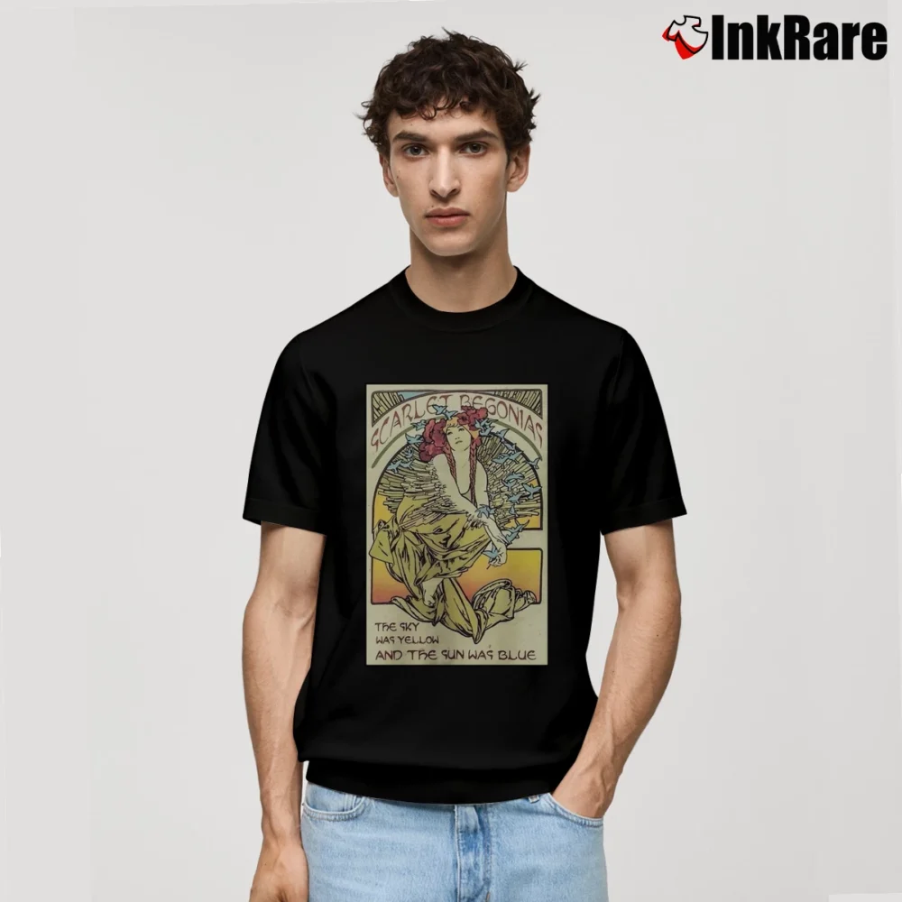 Men’s Scarlet Begonias Mucha Inspired Art Classic T-Shirt in black | Soft, Breathable Everyday Wear