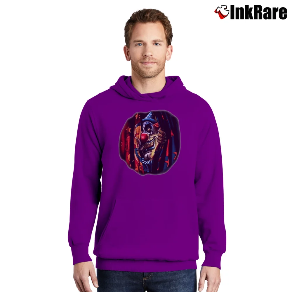 Men’s Scary Circus Clown Evil Horror Pullover Hoodie in purple | Cozy, Durable, Modern Fit
