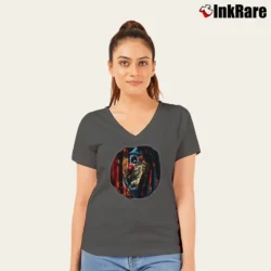 Women’s Scary Circus Clown Evil Horror V-Neck Tee in charcoal | Chic Neckline, Soft Texture