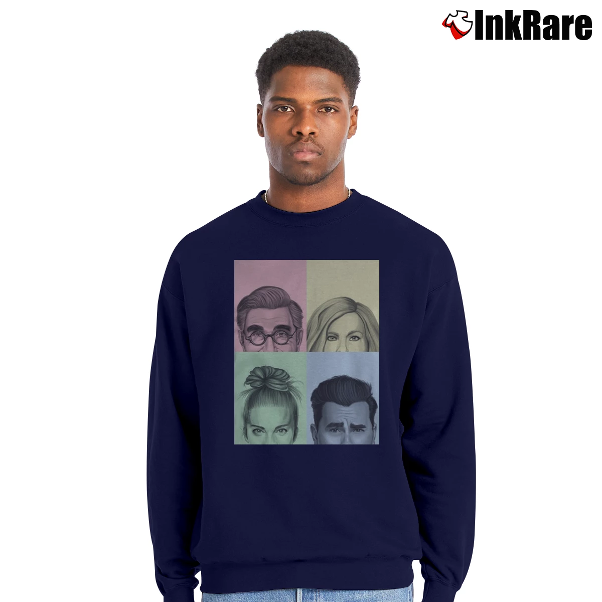 Men’s Schitt's Creek Colorful Cast Tv Series Crewneck Sweatshirt in navy | Cozy Fabric, Clean Style