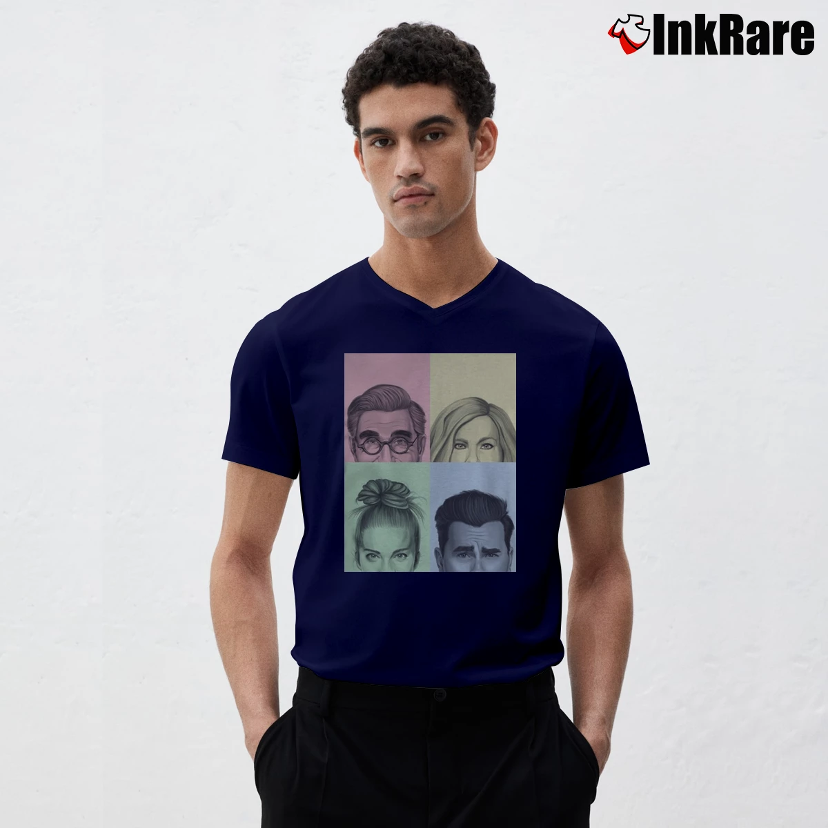 Men’s Schitt's Creek Colorful Cast Tv Series V-Neck Tee in navy | Sharp, Breathable, Everyday Staple
