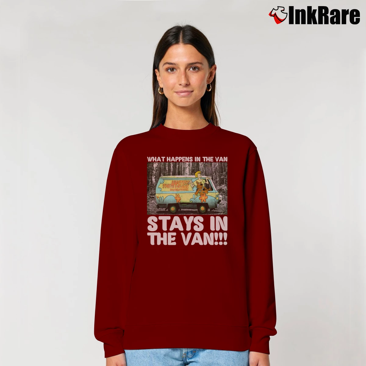 Scooby Doo What Happens In The Van Women’s Relaxed Sweatshirt in maroon – Cozy Casual Women’s Scooby Doo What Happens In The Van Relaxed Sweatshirt in maroon | Soft, Laid-Back Vibe