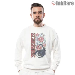 Scorpions Black Ballad Shirt with blue scorpion and red roses on white