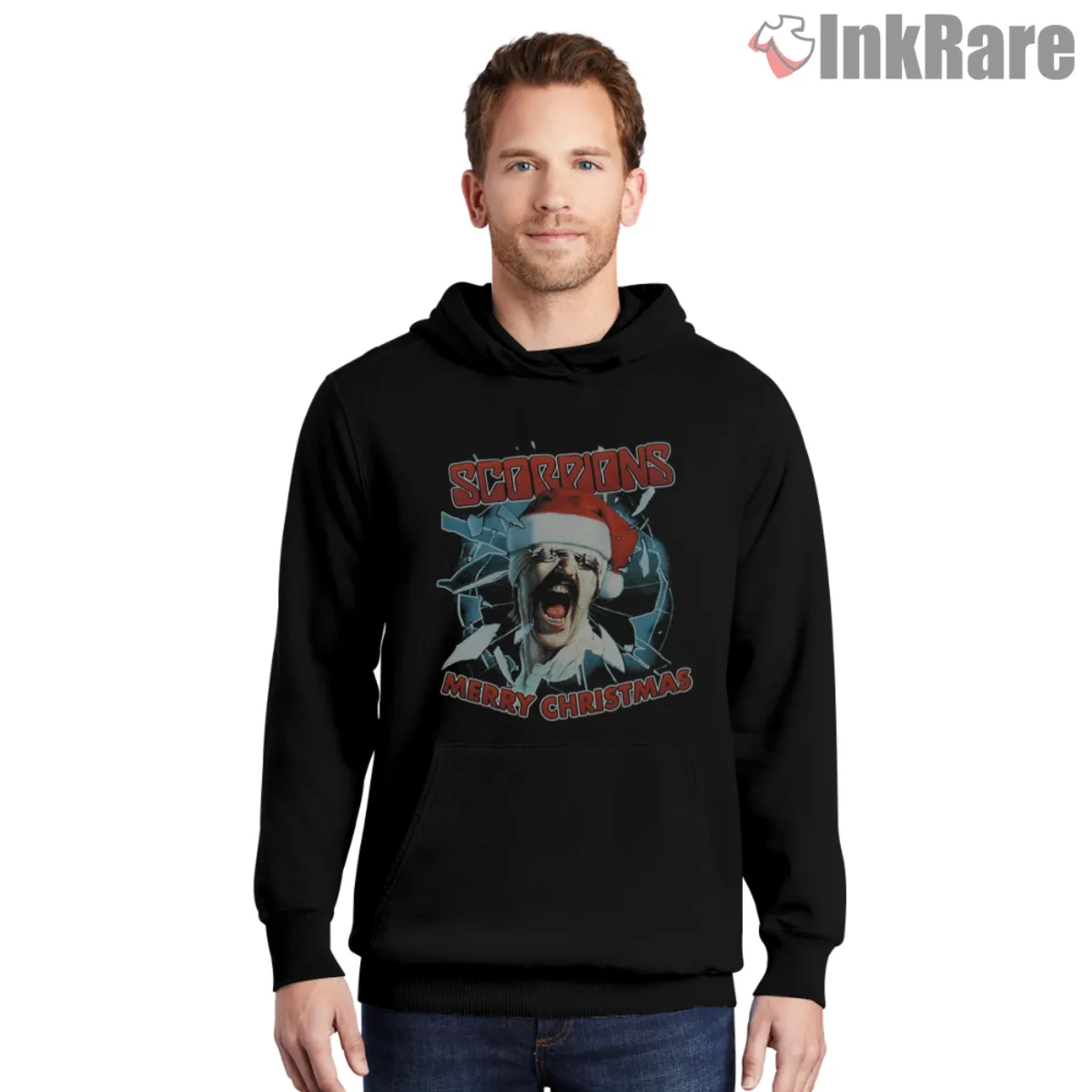 Scorpions Christmas Blackout design on black hoodie