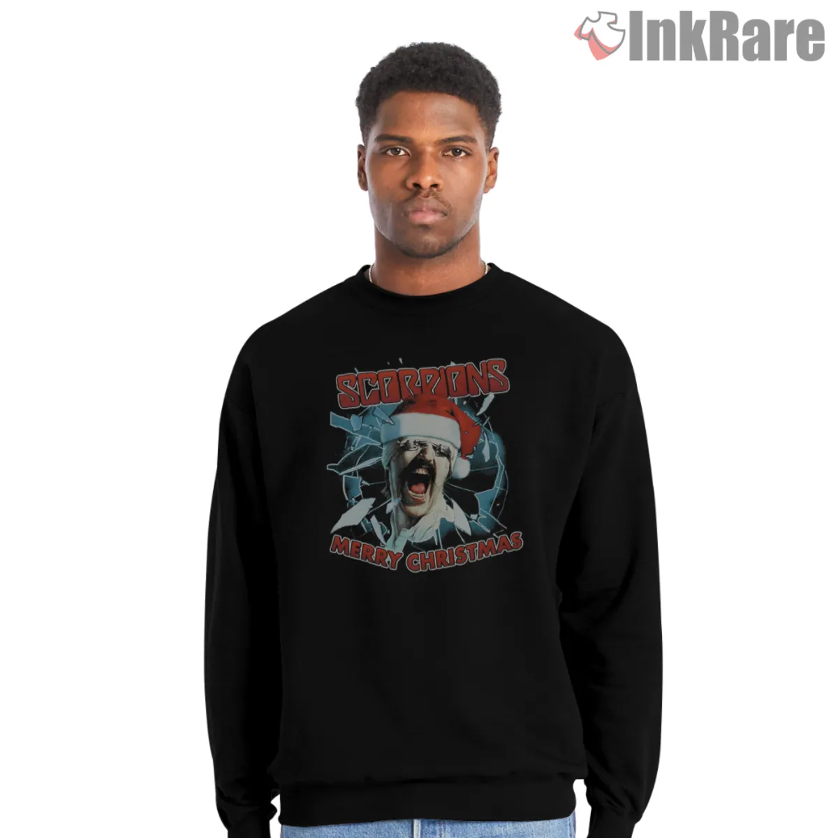 Scorpions Merry Christmas Blackout Sweatshirt Black Scorpions Blackout holiday graphic on sweatshirt
