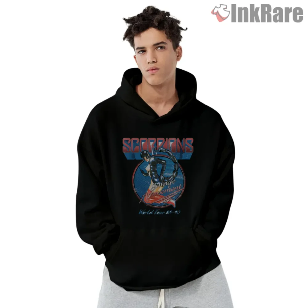 Scorpions Savage Amusement World Tour Shirt with bold tour artwork on black