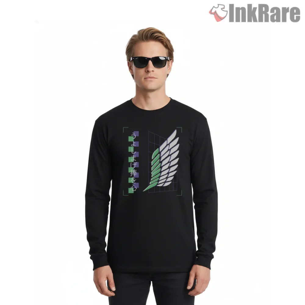 Scout Regiment Neon Grid Crest Shirt on black long sleeve shirt for men graphic tee