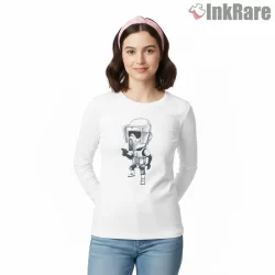 Scout Trooper Playful Caricature Shirt on white long sleeve shirt for women graphic tee