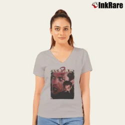 Women’s Scream 2 Mickey Altieri Horror Movie V-Neck Tee in sport grey | Chic Neckline, Soft Texture