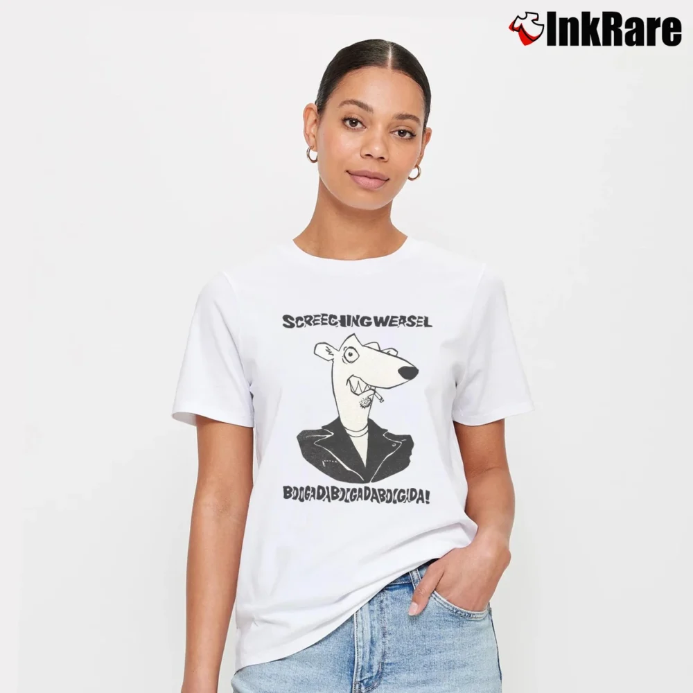 Women’s Screeching Weasel Boogadaboogadaboogada 90s Punk Band Signature T-Shirt in white | Soft, Flattering Fit