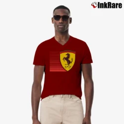 Men’s Scuderia Ferrari Big Shield Racing V-Neck Tee in maroon | Sharp, Breathable, Everyday Staple