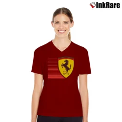 Women’s Scuderia Ferrari Big Shield Racing V-Neck Tee in maroon | Chic Neckline, Soft Texture