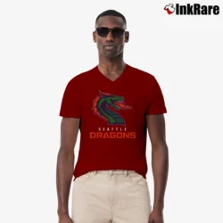 Men’s Seattle Dragons Football Team Xfl League V-Neck Tee in maroon | Sharp, Breathable, Everyday Staple