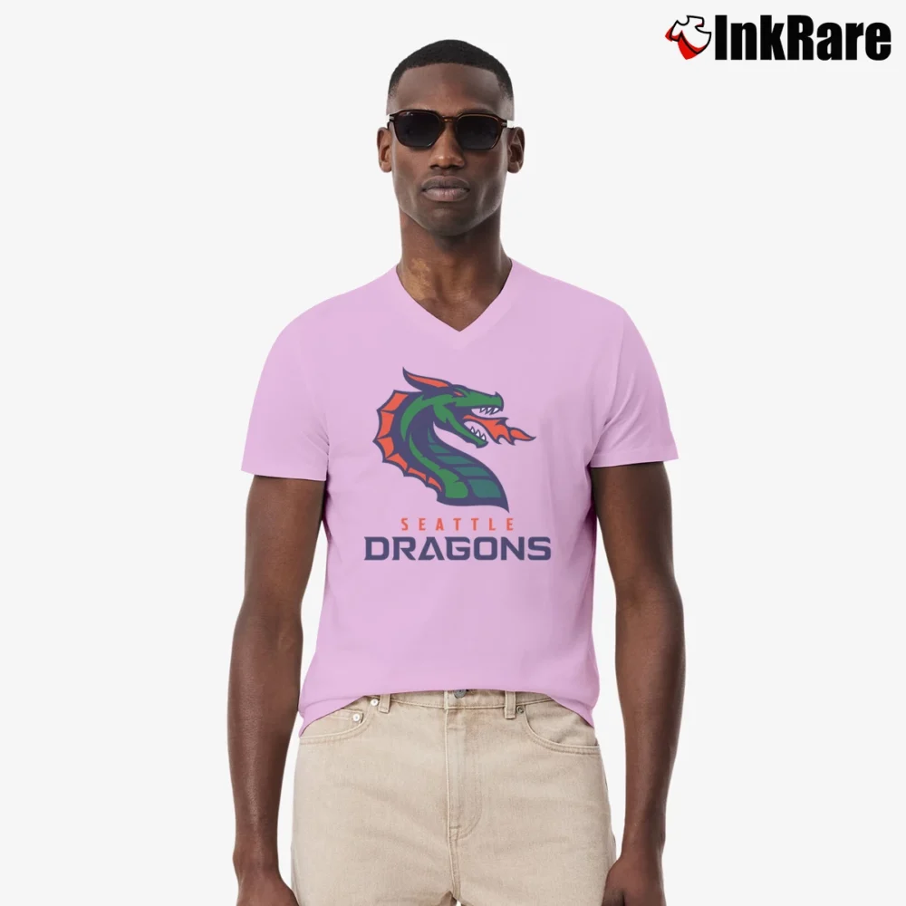 Men’s Seattle Dragons Xfl Football League Vintage V-Neck Tee in light pink | Sharp, Breathable, Everyday Staple