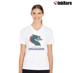 Women’s Seattle Dragons Xfl Football League Vintage V-Neck Tee in white | Chic Neckline, Soft Texture