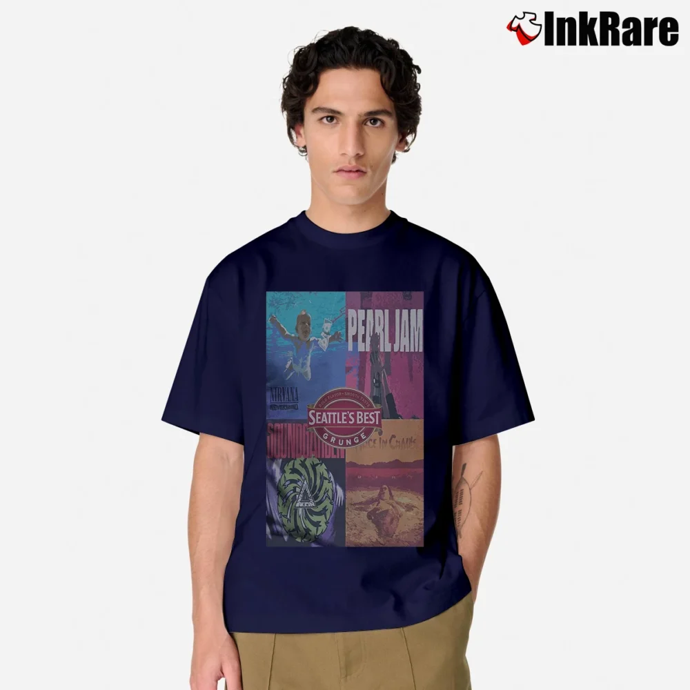 Men’s Seattle Grunge Legends With Alice In Chains Nirvana Pearl Jam Classic T-Shirt in navy | Soft, Breathable Everyday Wear