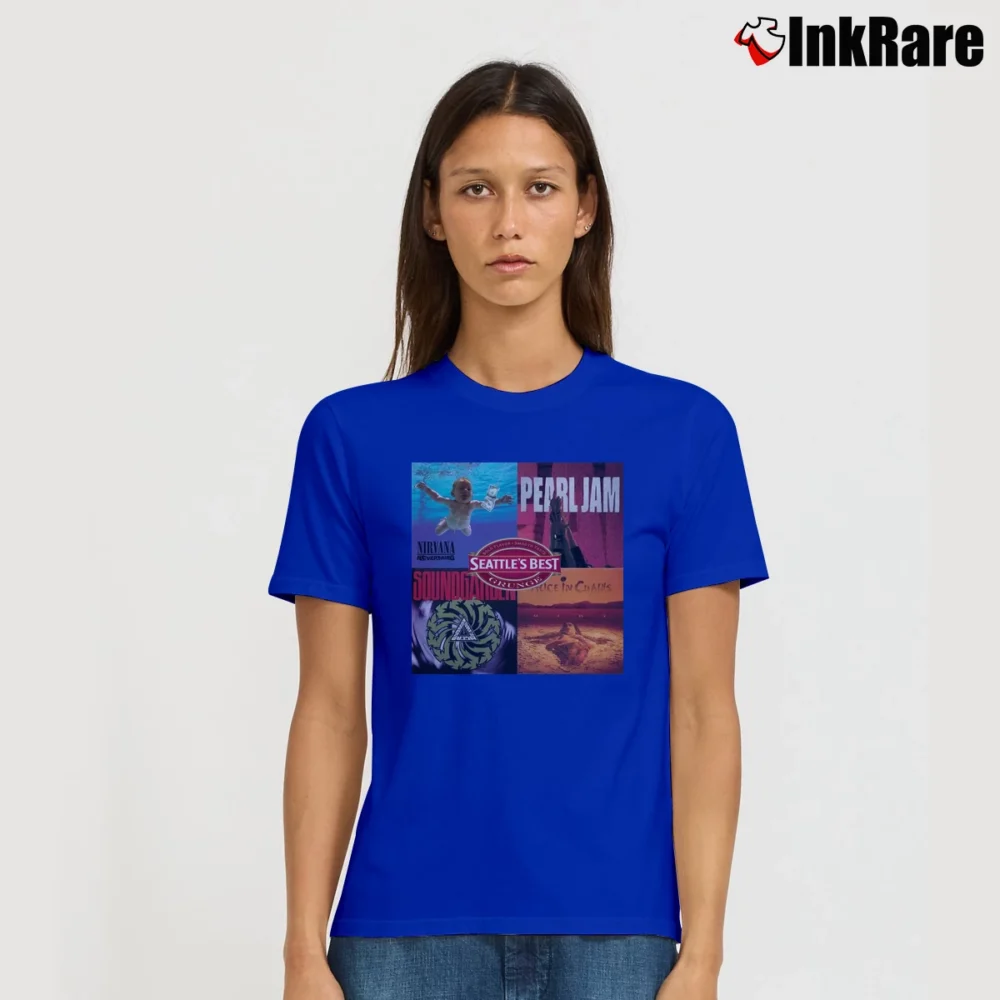 Women’s Seattle Grunge Rock Featuring Alice In Chains Nirvana Signature T-Shirt in royal blue | Soft, Flattering Fit
