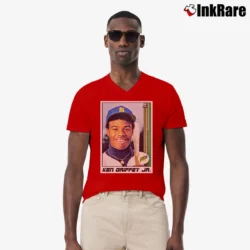 Men’s Seattle Mariners Ken Griffey Jr Rookie Card V-Neck Tee in red | Sharp, Breathable, Everyday Staple