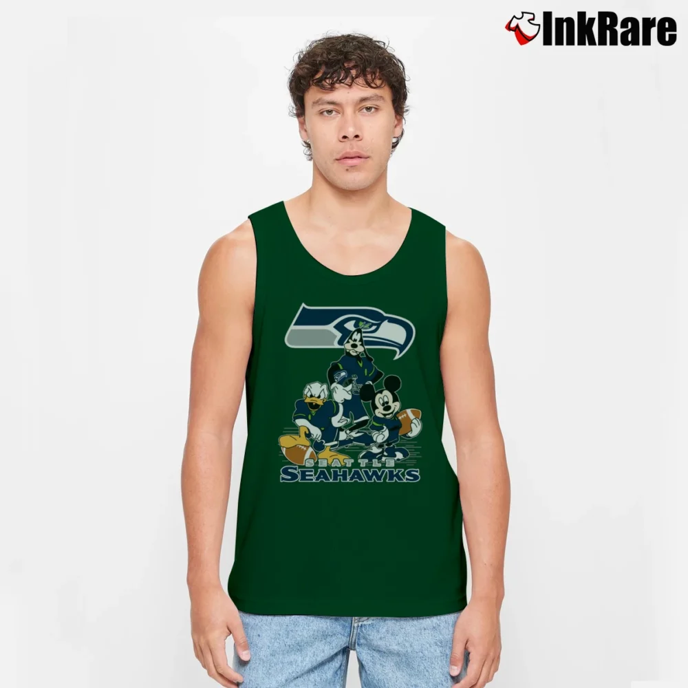 Men’s Seattle Seahawks Mickey Mouse NFL Football Fan Tank Top in forest green | Breathable, Active-Friendly Design