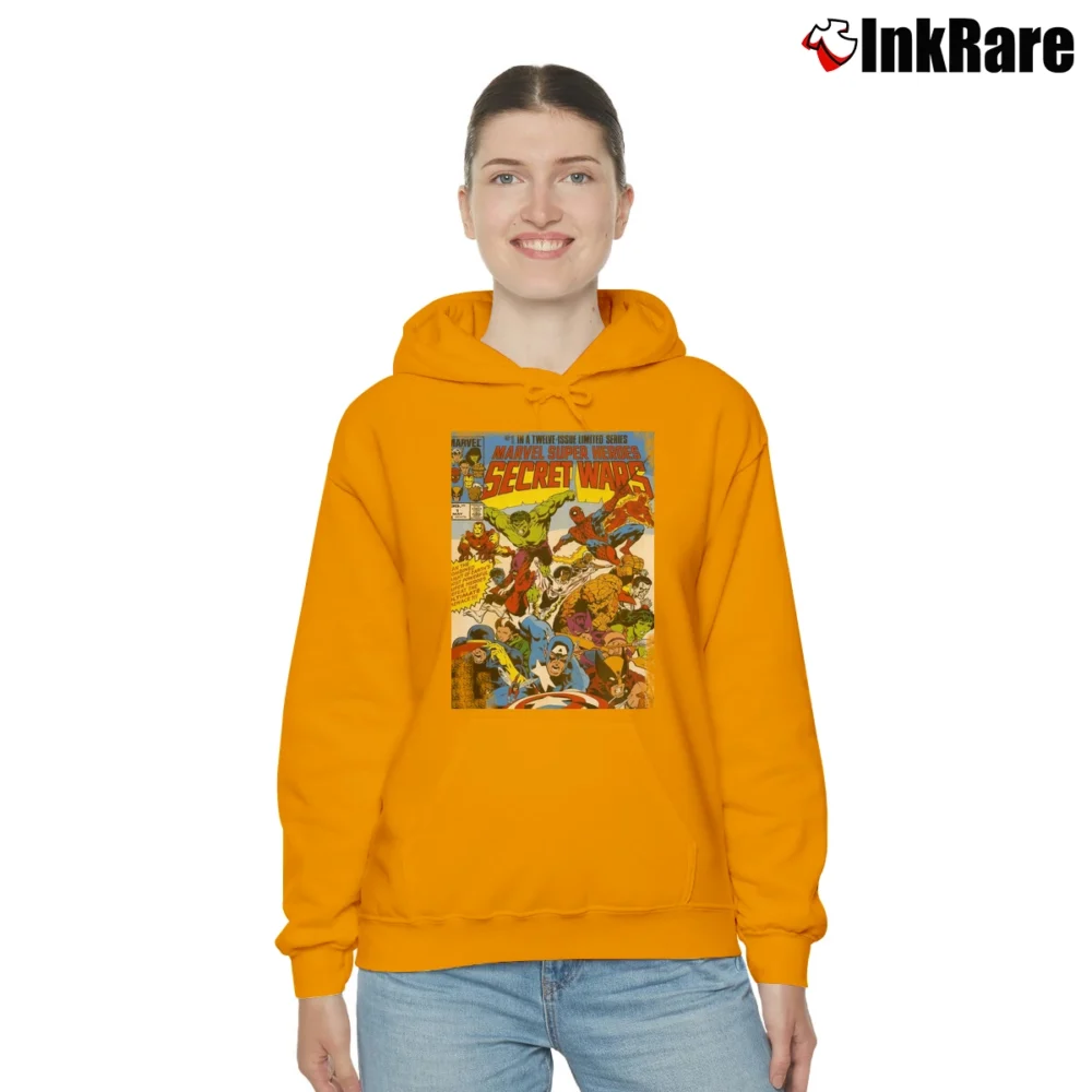 Women’s Secret Wars Issue One Black Marvel Comics Cozy Hoodie in orange | Warm, Structured, Stylish