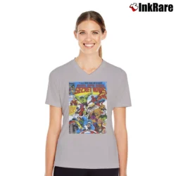 Women’s Secret Wars Issue One Black Marvel Comics V-Neck Tee in sport grey | Chic Neckline, Soft Texture