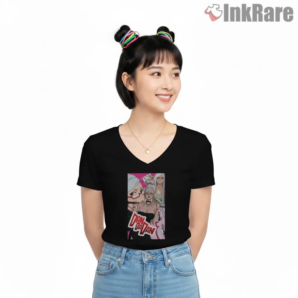 Seiko Ayase Anime Character Collage Shirt on black v-neck shirt for women graphic tee