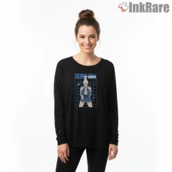 Seiko Ayase Retro Grid Anime Portrait Shirt on black long sleeve shirt for women graphic tee