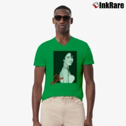Men’s Selena Latin Artist V-Neck Tee in irish green | Sharp, Breathable, Everyday Staple