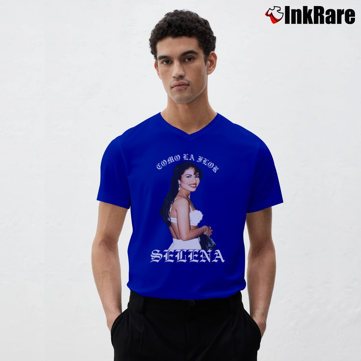 Men’s Selena Quintanilla Como La Flor V-Neck Tee in royal blue | Sharp, Breathable, Everyday Staple