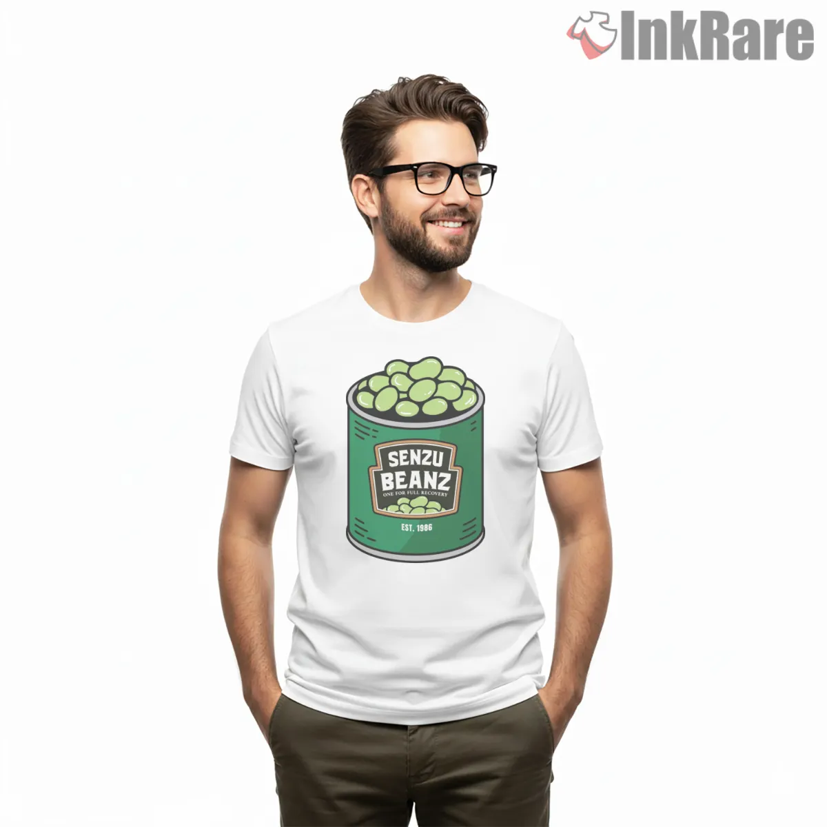 Senzu Beanz Recovery Can Parody Short Sleeve White Senzu Beanz Recovery Can Parody Shirt on white short sleeve shirt for men graphic tee
