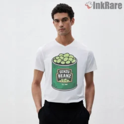 Senzu Beanz Recovery Can Parody Shirt on white v-neck shirt for men graphic tee