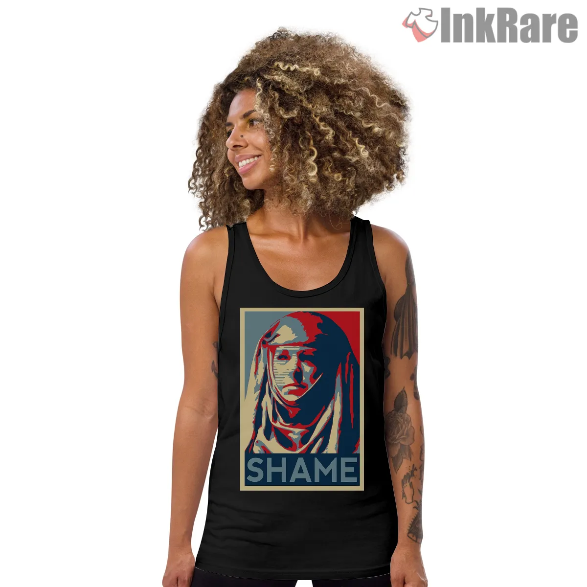 Septa Unella Shame Vintage Poster Style Tank Top Black Septa Unella Shame Vintage Poster Style Shirt on black tank top for women graphic tee