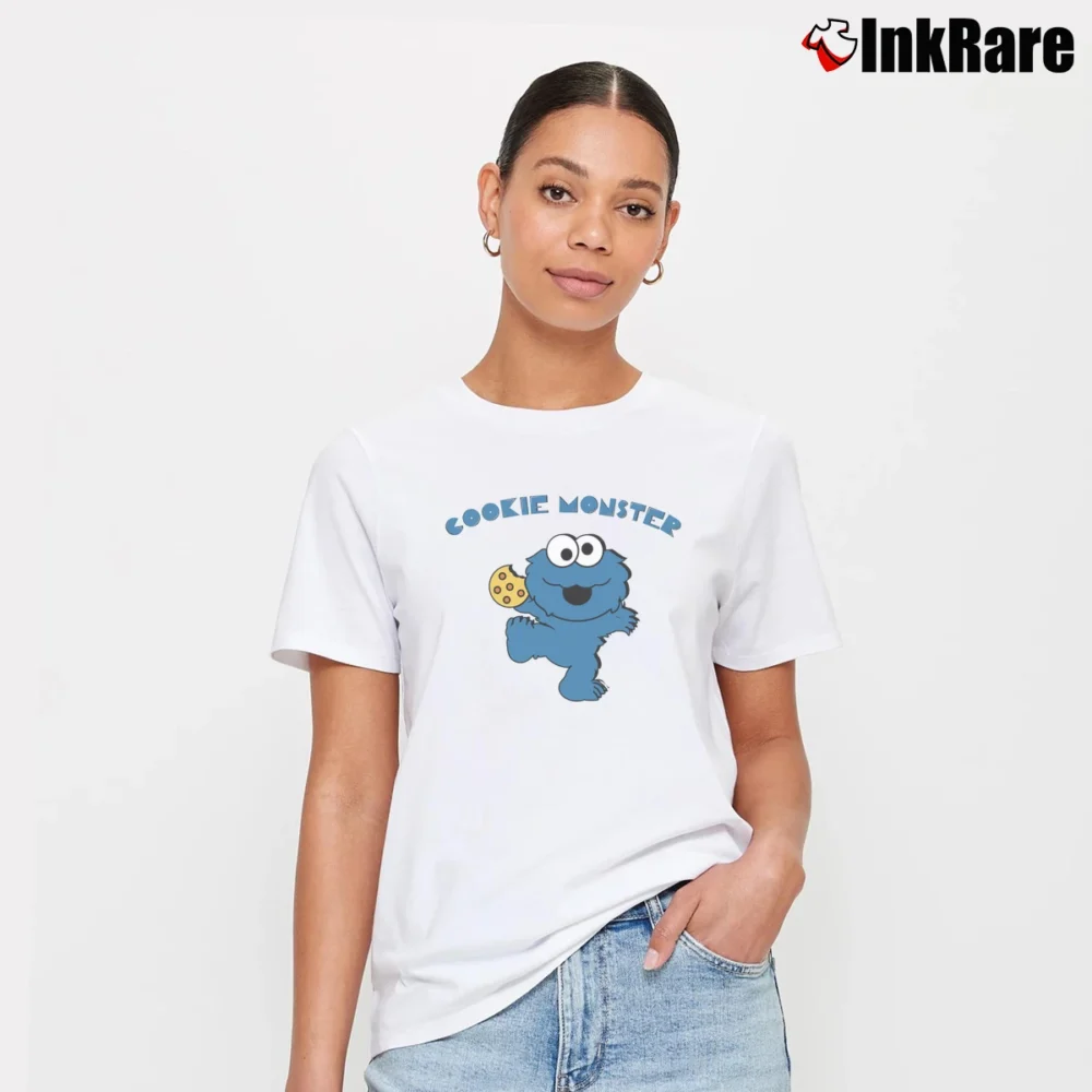 Women’s Sesame Street Cookie Monster Signature T-Shirt in white | Soft, Flattering Fit