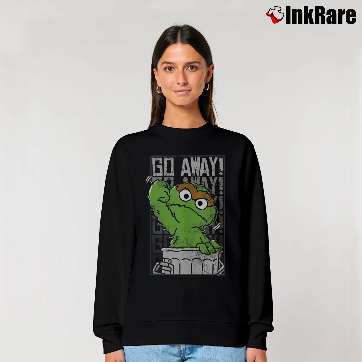 Women’s Sesame Street Oscar The Grouch Go Away Relaxed Sweatshirt in black | Soft, Laid-Back Vibe
