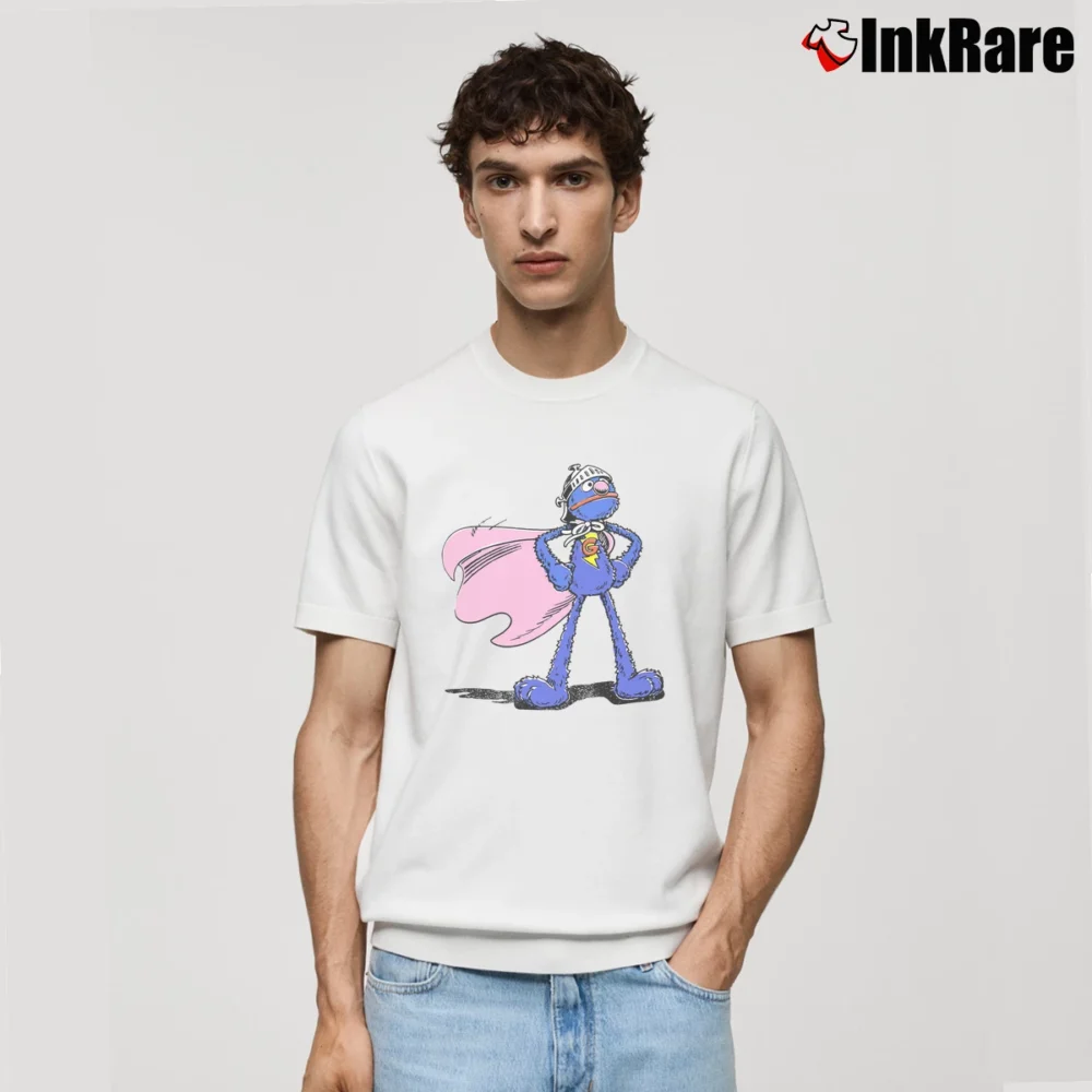 Men’s Sesame Street Super Grover Funny Classic T-Shirt in white | Soft, Breathable Everyday Wear