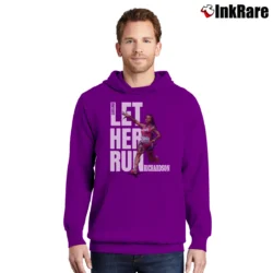 Men’s sha'carri richardson let her run for Track Fans and Athletes Pullover Hoodie in purple | Cozy, Durable, Modern Fit