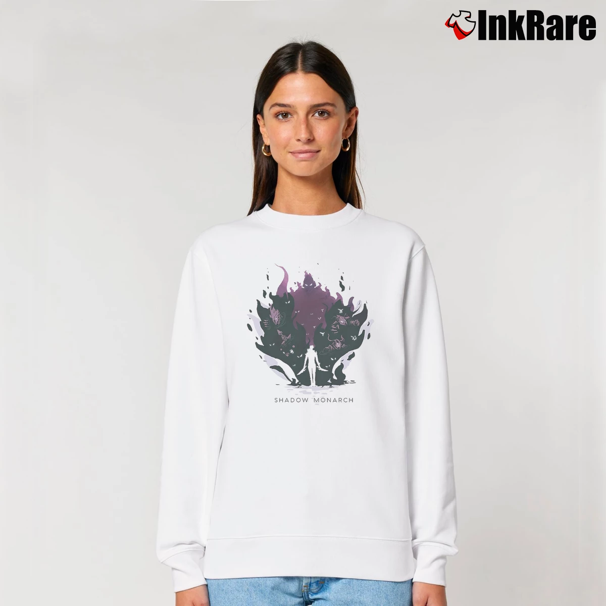 Women’s Shadow Monarch Solo Leveling Relaxed Sweatshirt in white | Soft, Laid-Back Vibe