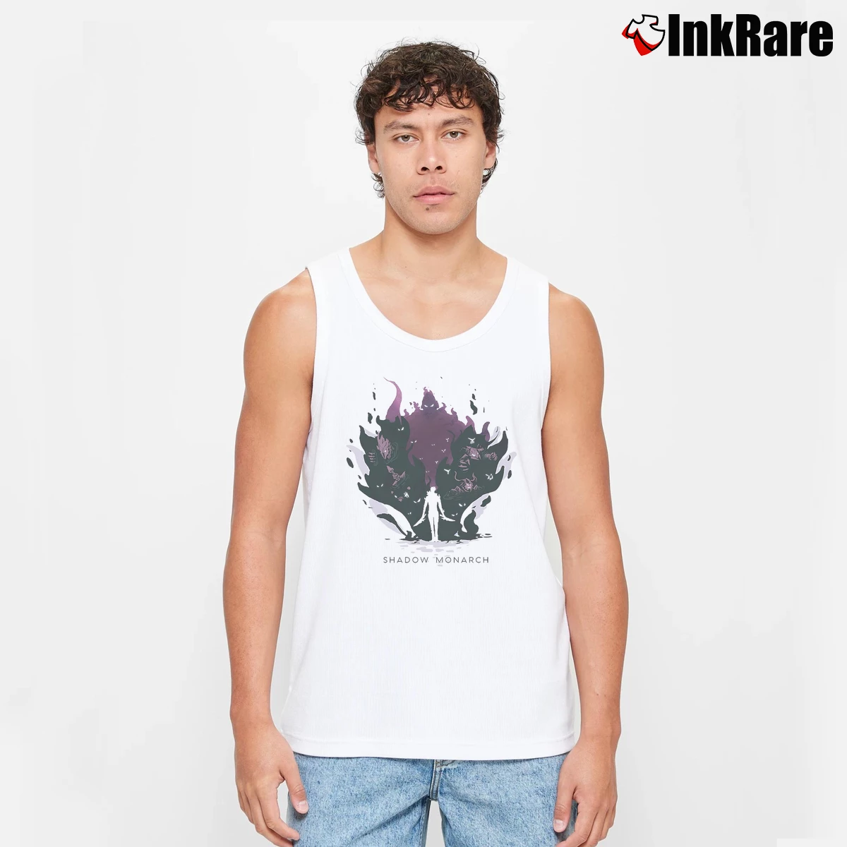Men’s Shadow Monarch Solo Leveling Tank Top in white | Breathable, Active-Friendly Design