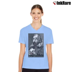 Women’s Shakespeare Zombie Kawaii Graphic V-Neck Tee in light blue | Chic Neckline, Soft Texture