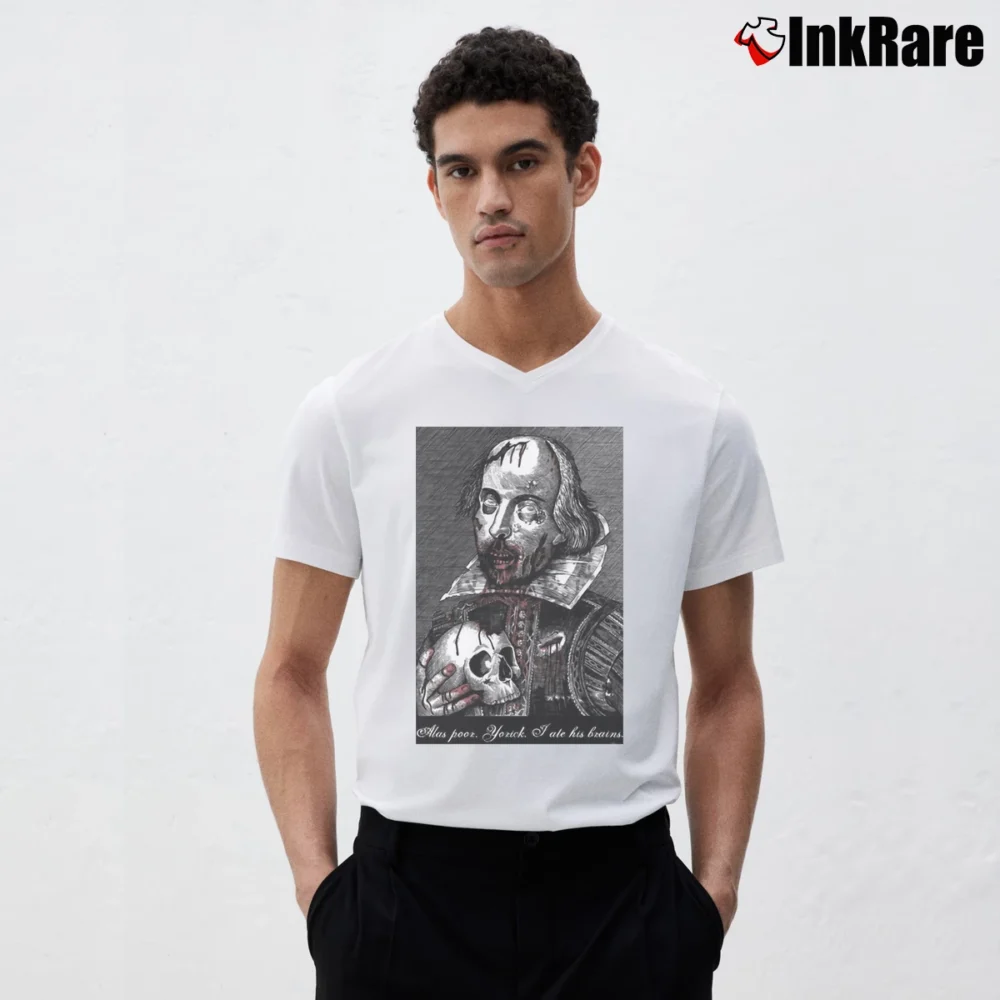 Men’s Shakespeare Zombie Kawaii Graphic V-Neck Tee in white | Sharp, Breathable, Everyday Staple