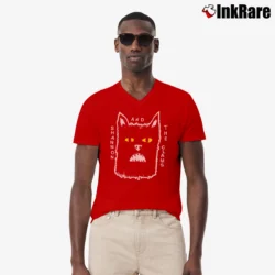Men’s Shannon And The Clams Cat Black V-Neck Tee in red | Sharp, Breathable, Everyday Staple