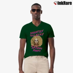 Men’s Shantay You Stay RuPaul Drag Race V-Neck Tee in forest green | Sharp, Breathable, Everyday Staple