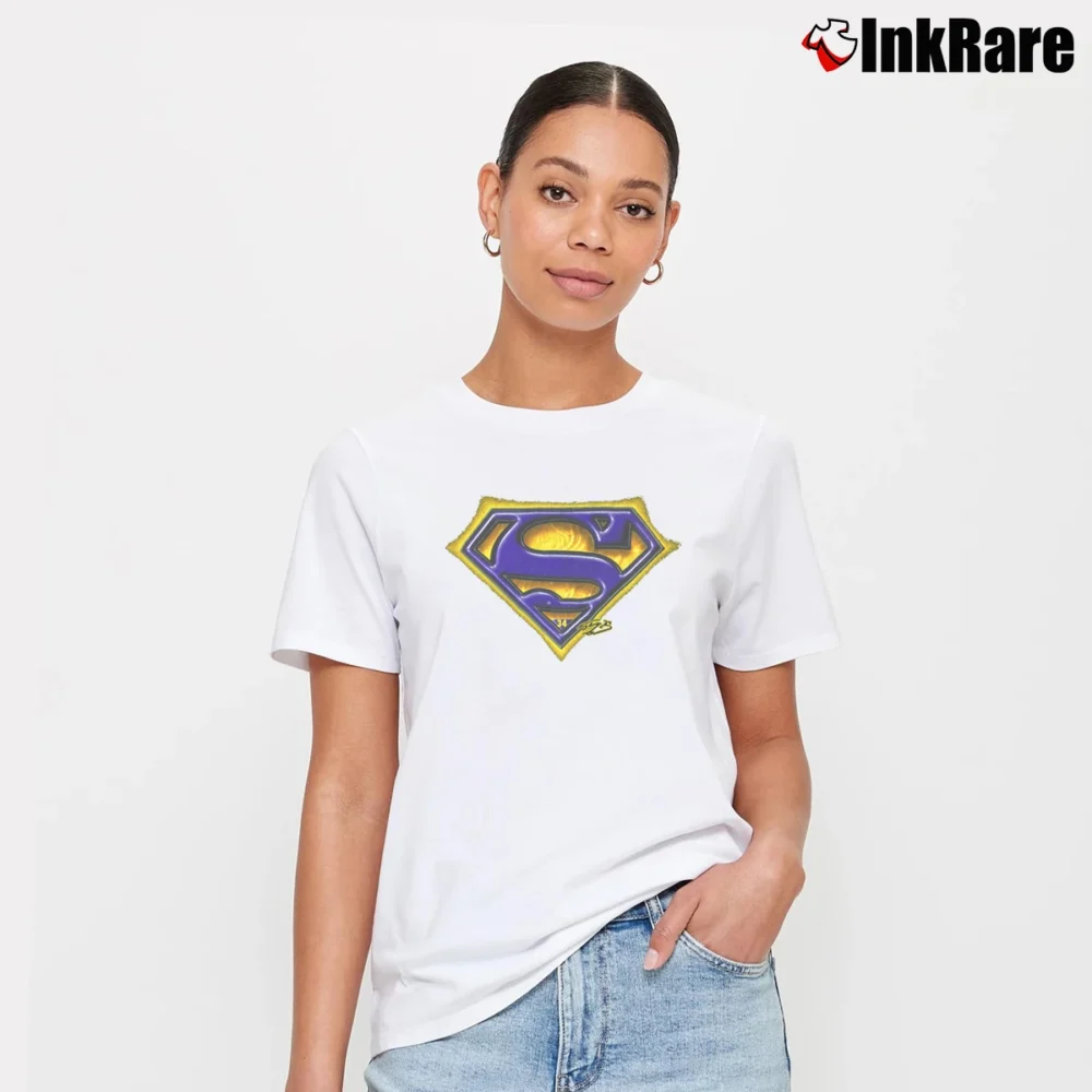 Women’s Shaquille O'Neal Superman Logo Fan Signature T-Shirt in white | Soft, Flattering Fit